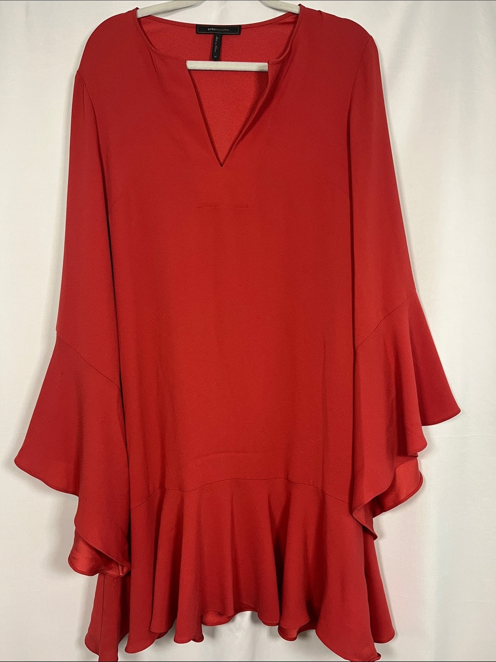 BCBGMAXAZRIA Teegan A-line long bell sleeve ruffle flowy dress rosewood sz m - Picture 3 of 7